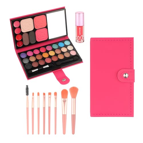 Funtery Kinderschminke Set Mädchen, 33 Farben Schminksets für Mädchen mit 8 Pinsel und 1 Lippenstift Waschbarer Kinderschminkspielzeug Make up Set für Kinder für Bühne, Party, Geburtstag (Rosarot) von Funtery