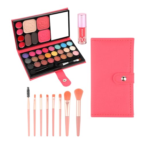 Kinderschminke Set Mädchen, 33 Farben Schminksets für Mädchen mit 8 Pinsel und 1 Lippenstift Waschbarer Kinderschminkspielzeug Make up Set für Kinder für Bühne, Party, Geburtstag(Wassermelone rot) von Funtery