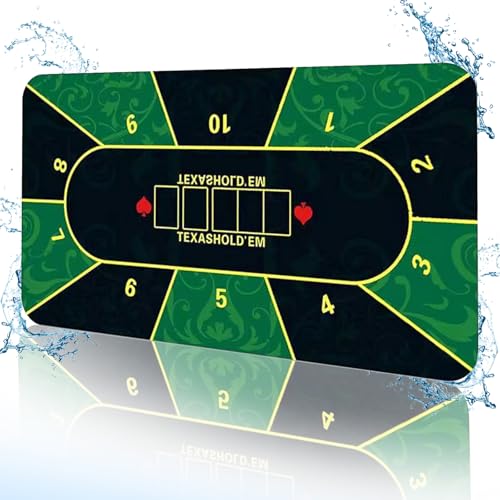 Professionelle Pokermatte, 180 x 90 cm, tragbare Poker-Tischplatte, für 8–10 Spieler, faltbare Pokerunterlage, Gummi, Texas Hold'em Poker-Layout für Spielkarten, Pokerspiele, Blackjack, Casino. von Funvalley Surperfect