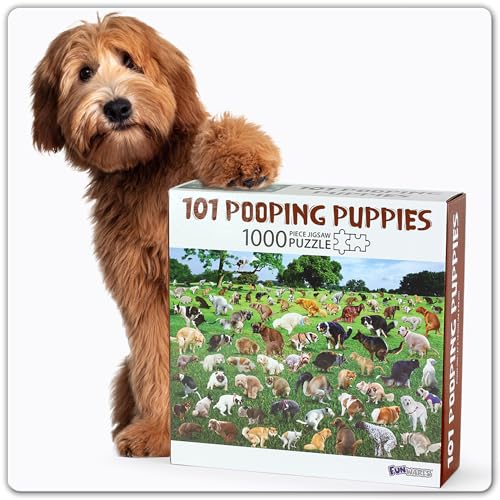 Funwares Original 101 Pooping Puppies Puzzle - Lustiges 1000 Teile Puzzle - Perfektes weißes Elefant Gag Geschenk - Lustiges Hundekot-Puzzle für Erwachsene und Kinder von Funwares