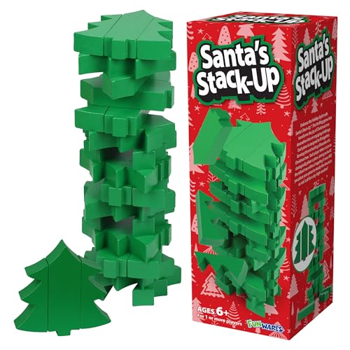 Funwares Wooden Blocks Stacking Game, Tumbling Tower and Balance Game, Family & Party Fun, Game for Kids and Adults, Ages 6+, Santa's Christmas Tree Stack-Up, Christmas Tree Wood Blocks Stacking Game von Funwares