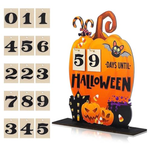 Funwetrike 2024 Halloween Advent Kalender, Hölzerne Kürbis Countdown Stand Kalender für Home Office Klassenzimmer Dekorationen, DIY Handgemachte von Funwetrike