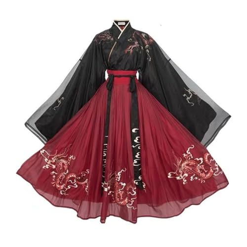 Funwetrike Hanfu Kleid für Frauen Mädchen, Chinesische Traditionelle Vintage Hanfu, Stickerei Drache auf Muster Brust Rock, Lange Ärmel Outfit Bühne Leistung Cosplay Halloween Kostüm - L von Funwetrike