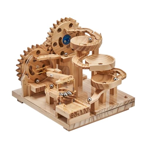 Funwetrike Holz Modell Bausatz Murmelbahn, 3D Holz Kugelbahn Modell Bausatz Mit Kugeln, Mechanischer Antrieb, Ideal Als Weihnachts- und Geburtstag Geschenk (SN113+N1) von Funwetrike