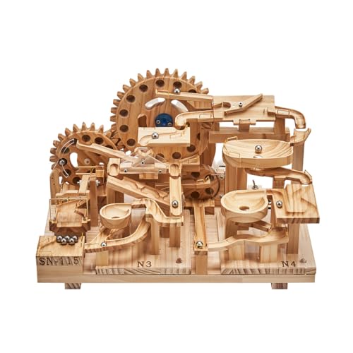 Funwetrike Holz Modell Bausatz Murmelbahn, 3D Holz Kugelbahn Modell Bausatz Mit Kugeln, Mechanischer Antrieb, Ideal Als Weihnachts- und Geburtstag Geschenk (SN115+N3+N4) von Funwetrike