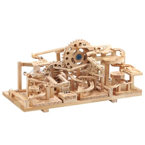 Funwetrike Holz Modell Bausatz Murmelbahn, 3D Holz Kugelbahn Modell Bausatz Mit Kugeln, Mechanischer Antrieb, Ideal für Neujahrsgeschenke (SN116+N2+N3+N4) von Funwetrike