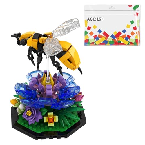 Funwetrike Insekt Serie Bausteine Spielzeug, Biene mit Blumen Stapel Blöcke Set, Kreative Geschenk für Erwachsene von Funwetrike