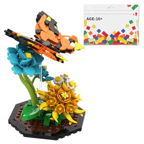 Funwetrike Insekt Serie Bausteine Spielzeug, Schmetterling mit Blumen Stapel Blöcke Set, Kreative Geschenk für Erwachsene von Funwetrike