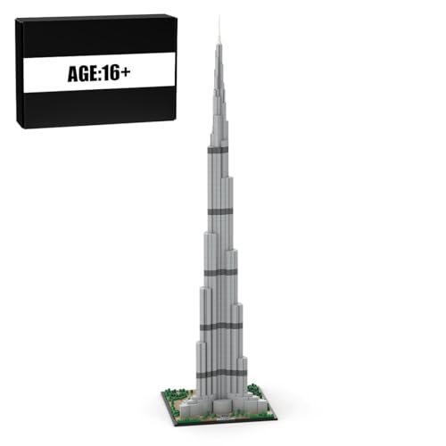 Funwetrike Klemmbausteine Modell, Maßstab 1/800: Straßenszene im Burj Khalifa Bausteine Bausatz, Berühmte Architektur-Modell Klemmbausteine Set, Geschenk für Erwachsene (3391PCS) von Funwetrike