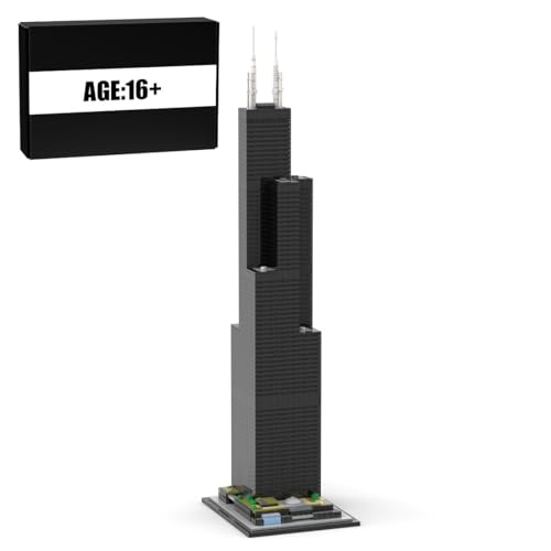 Funwetrike Klemmbausteine Modell, Straßenszene des ikonischen Willis Tower im Maßstab 1/800 Bausteine Bausatz, Berühmte Architektur-Modell Klemmbausteine Set, Geschenk für Erwachsene (2845PCS) von Funwetrike