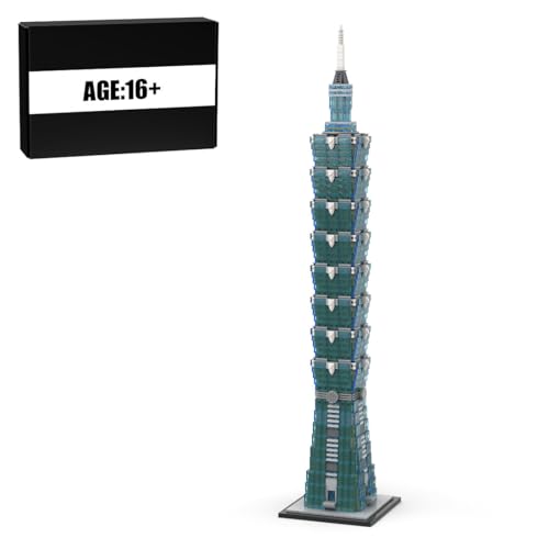 Funwetrike Klemmbausteine Modell, Wolkenkratzer Taipei 1-0-1 im Maßstab 1/800 Bausteine Bausatz, Berühmte Architektur-Modell Klemmbausteine Set, Geschenk für Erwachsene (2327PCS) von Funwetrike