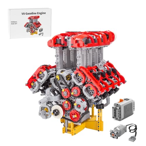 Funwetrike Motor Modell Baukasten, der funktioniert, MOC V-förmiger Achtzylinder Twin Turbomotor Baukastensatz, Bauen Sie Ihren Eigenen Motor Baukasten (Dynamische Version/2830PCS) von Funwetrike