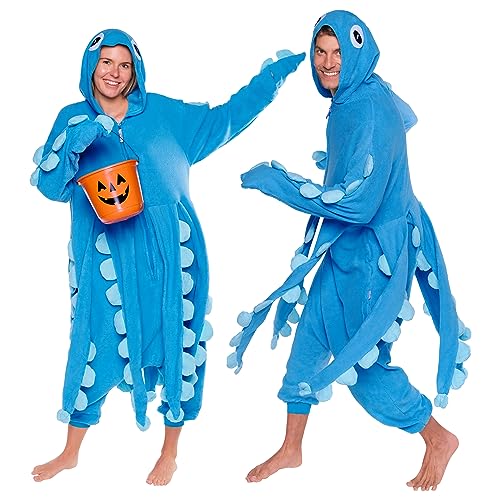 Funziez Kostüm für Erwachsene, Tintenfisch, Plüschtier, Einteiler, Pyjama, blau, Medium von Funziez!