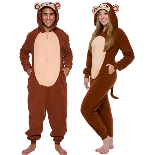 Funziez! Slim Fit Erwachsene Onesie Tier Halloween Kostüm Plüsch Obst Einteiler Cosplay Anzug für Damen und Herren, Affe, S von Funziez!