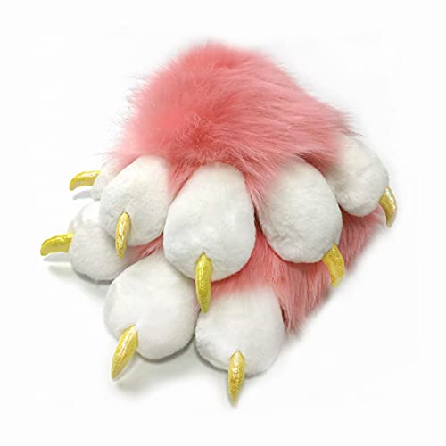 Furryvalley Fursuit Pfoten Handschuhe Kostüm Pelzigen Teilweise Cosplay Fluffy Claw Gloves Costume Lion Bear Props for Kids Adults (Rosa) von Furryvalley