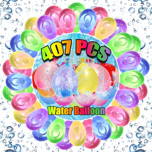 407 Stück Wasserbomben Luftballons,10 Sekunden Schnellfüller Wasserball - Selbst Verschließend,Bunte 11 Bündel Mit je 37 Water Balloons, 3 Füllgummiadaptern,Wasserballon Kampf Zubehör Sommer Party von Fusi Di