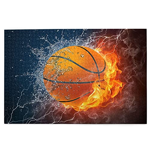 Holzpuzzle 1000 Teile Basketball Feuer Intellektives Spiel für Teenager Moderne Stilvolle Heimdekoration von Futterya