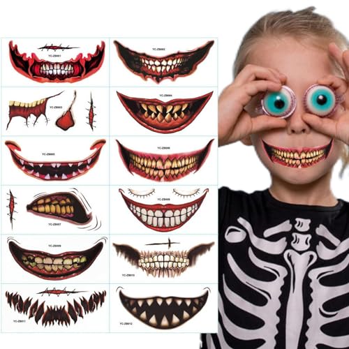 12 Stück Mund Halloween Schwarz Spinne Temporäre s Narben Halloween Gesicht s Aufkleber Temporäre Für Männer Damen Schminke Halloween Karneval von Fuuxtci