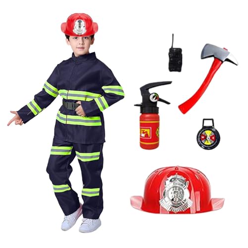 Feuerwehrmann Kostüm Für Kinder Feuerwehrchef Cosplay Rollenspiel Spielzeug Zubehör, Feuerwehr Kostüm Für Kinder Mit Zubehör Karneval Halloween Kostüm Für Kinder Rollenspiel von Fuuxtci