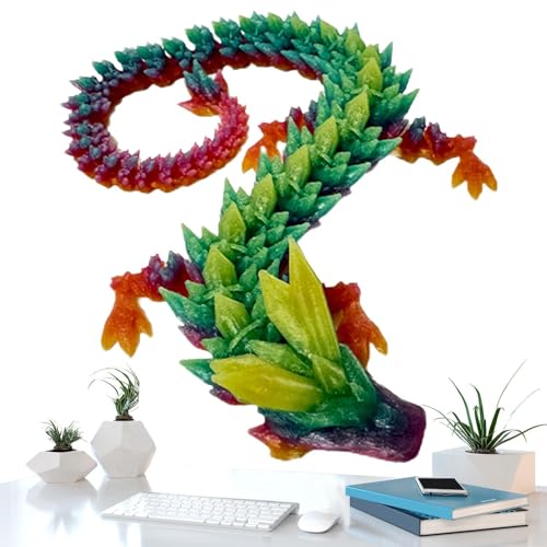 Fuuxtci 3D-Gedruckter Zappeldrache, Kristalldrachenspielzeug, Artikulierte Drachenkollektion, 11,8 Zoll Joint Mobility Crystal Dragon 3D gedruckt für Home Car Desk Decor von Fuuxtci