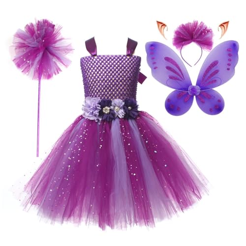 Fuuxtci Feenkostümkleid für Mädchen, Prinzessin Blumenmädchenkleid,Atmungsaktives Prinzessinnenkostüm 5-teiliges Set - Feenkostüm Mädchenkostüme für Kinder, Mädchen und Töchter von Fuuxtci