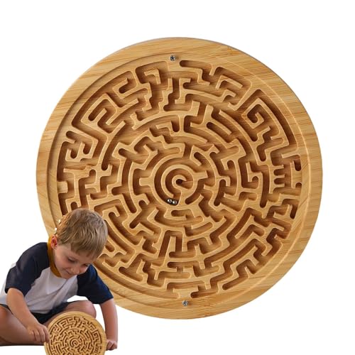 Fuuxtci Rundes Labyrinth-Brett aus Holz, Labyrinth-Brettspiel aus Holz,Rundes Puzzle-Labyrinth-Brettspiel für Kinder - Lustiges und lehrreiches Aktivitätsbrett für Kleinkinder, Kinder, Jugendliche und von Fuuxtci