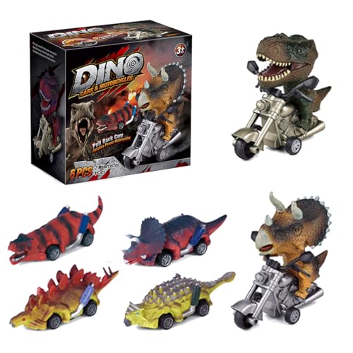 Fuwraixis Dinosaurier-Motorrad, Inertia Scooter, Simulation gemalt Tyrannosaurus Rex Boomerang Spielzeug Auto, 6Stück von Fuwraixis