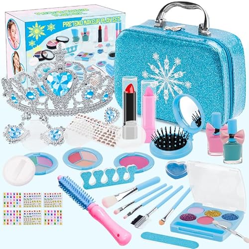 Fuwraixis Frozen Make-up-Set, Kinder Simulation Kosmetik, Mädchen Make-up Spielzeug, Prinzessin Make-up Spielzeug, Handtasche Set, 32-teiliges Set von Fuwraixis