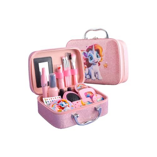 Fuwraixis Rosa Pony Schminkset, Kindersimulation Kosmetik, Mädchen Schminkspielzeug, Prinzessin Spielhaus Schminke, Handtaschen-Set, 22-teiliges Set von Fuwraixis