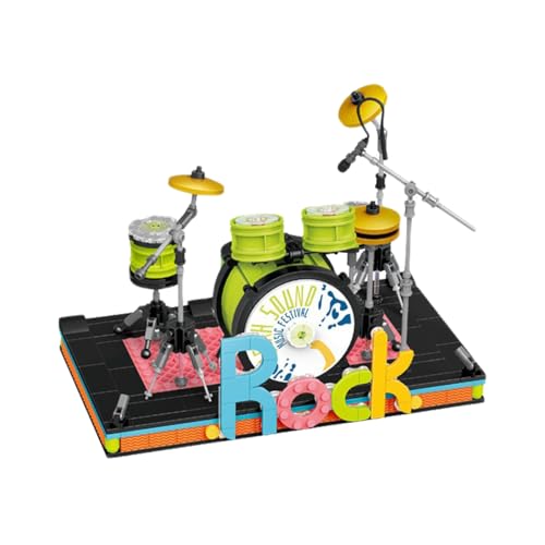 Fuwraixis Schlagzeug Bauklötze Set, Rock'n'Roll-Instrumenten-Bausteinmodell, Elektronisches Trommel-Ornament mit Display-Sockel, Geschenk für Kinder und Erwachsene ab 6 Jahren, 544 Teile von Fuwraixis