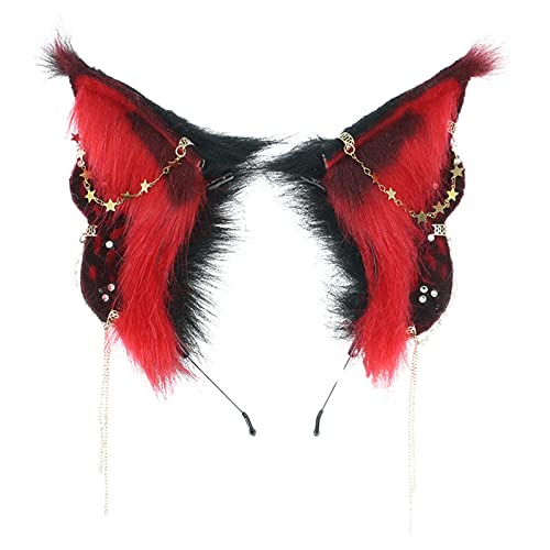 Fxaelian Cosplay Tier Rot Schmetterling Fee Fuchs Wolf Katze Hund Ohren Stirnband Haarband Halloween Kostüm Party Kopfbedeckung Kopfbedeckung Haarschmuck Flauschiges Kunstfell von Fxaelian