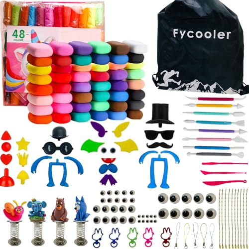 Fycooler Knete Set 48pcs Polymer Clay Modelliermasse Set mit Modelliermasse Formwerkzeuge und Schmuckzubehor Set-Modelliermasse Lufttrocknend Knete Set fur kreatives Spielen,Kinder DIY Formton von Fycooler