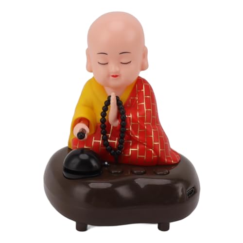 Fydun Kleine Mönch-Figur, USB-Aufladung, 6 Lieder, Musik, LED, Nickend, Cse, Kleine Buddha-Mönch-Statue, Auto-Ornament, Heimdekoration für Familien von Fydun