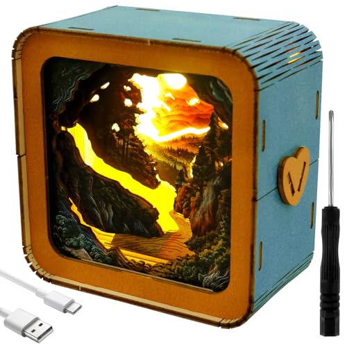 3D Puzzle Erwachsene Nachtlicht 9×9×4.5cm 3D Holzpuzzle Nachttischlampe USB Einstellbares Licht DIY 3D Puzzle Nachtlicht Geschenk für Liebhaber Familie Freunde (Abendsonne) von Fyeme