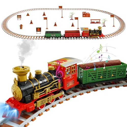 Elektrischer Zug Set für Kinder mit Lampe 105/168/220cm Weihnachtszug Elektrisch mit Rauch Sounds Spielzeugeisenbahn Set für Kinder Geeignet für Kinder im Alter von 7–14 Jahren (105×168cm) von Fyeme