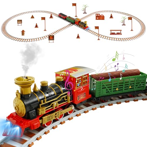 Elektrischer Zug Set für Kinder mit Lampe 105/168/220cm Weihnachtszug Elektrisch mit Rauch Sounds Spielzeugeisenbahn Set für Kinder Geeignet für Kinder im Alter von 7–14 Jahren (105×220cm) von Fyeme