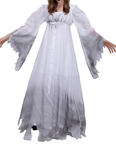 Damen Halloween Cosplay Kostüm Deluxe Wicked Witch Kürbis Meerjungfrau Erwachsene Rolle Dress Up Motto Party mit Hut Bühnenshow Kostüm (E-Weiß, L) von Fylovery