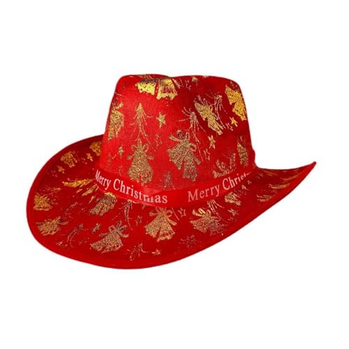 Fylovery Cowgirl-Hut für Damen, Weihnachtsmotiv, Schneeflocken-/Federmuster, Plüsch, Westernhüte für Party, Reisen, Kostümzubehör (Rot, 5, 36 x 33 x 13 cm) von Fylovery