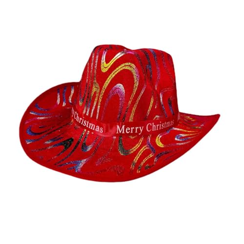 Fylovery Cowgirl-Hut für Damen, Weihnachtsmotiv, Schneeflocken-/Federmuster, Plüsch, Westernhüte für Party, Reisen, Kostümzubehör (Rot, 7, 36 x 33 x 13 cm) von Fylovery