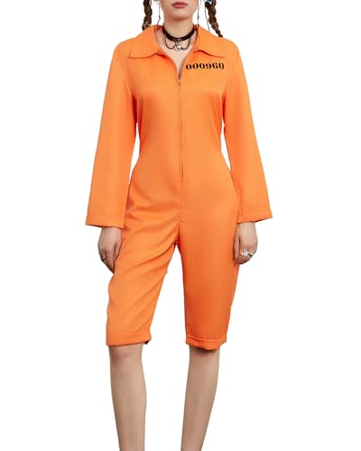 Gefängnis-Kostüme für Damen und Herren, Buchstaben-Druck, langärmelig, Gefängnis-Overall, Halloween, Erwachsene, Insassin, Rollenspiel, Party, Cosplay, Outfits (Orange C, L) von Fylovery