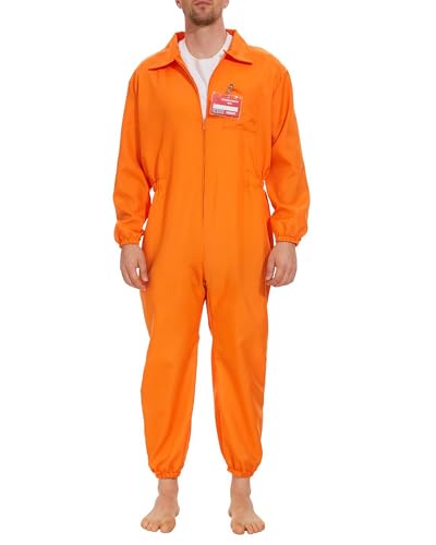 Gefängniskostüme für Damen und Herren, Buchstabendruck, langärmelig, Gefängnis-Overall, Halloween, Erwachsene, Insassin, Rollenspiel, Party, Cosplay, Outfits (Orange männlich B, L) von Fylovery