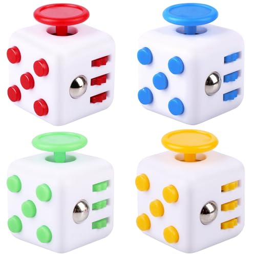 Fzyisw 4 Stück Fidget Toys Cube, Anti Stress Würfel, Anti Stress Cube mit 6 Seiten Funktion, Autismus Spielzeug für Kinder und Erwachsene Stressaubbau bei Nervösität (Rot, Gelb, Blau, Grün) von Fzyisw