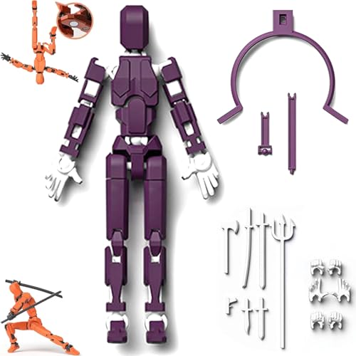 Fzysjve Dummy13 Magnetisches Actionfiguren Set, T13 Actionfiguren Set, 3D-gedrucktes DIY Zusammenbauspielzeug, 3D gedruckte vollbewegliche Actionfigur mit Ständer(Dark purple white) von Fzysjve
