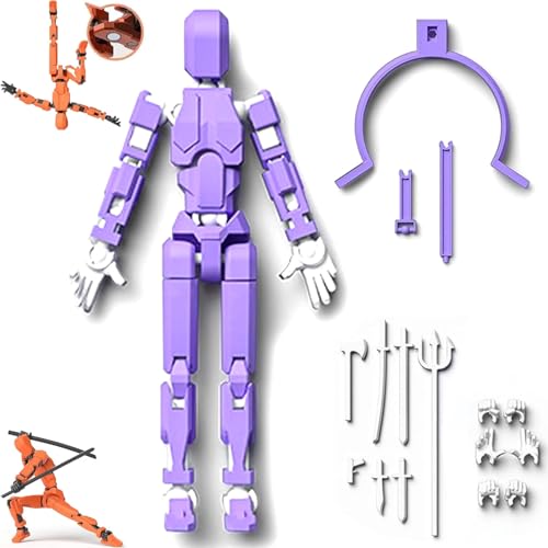Fzysjve Dummy13 Magnetisches Actionfiguren Set, T13 Actionfiguren Set, 3D-gedrucktes DIY Zusammenbauspielzeug, 3D gedruckte vollbewegliche Actionfigur mit Ständer(Purple white) von Fzysjve
