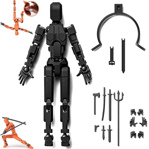 Fzysjve Dummy13 Magnetisches Actionfiguren Set, T13 Actionfiguren Set, 3D-gedrucktes DIY Zusammenbauspielzeug, 3D gedruckte vollbewegliche Actionfigur mit Ständer(Schwarz) von Fzysjve