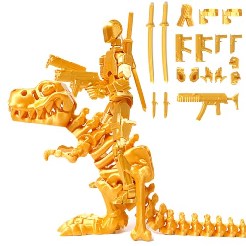 Fzysjve T13 Actionfigur, T13 Actionfiguren Set mit Drachenhalterung, Titan 13 Actionfigur, 3D gedruckte mehrgelenkige bewegliche T 13 Actionfigur, Dummy 13 Actionfigur(Dinosaur Knight-Gold) von Fzysjve