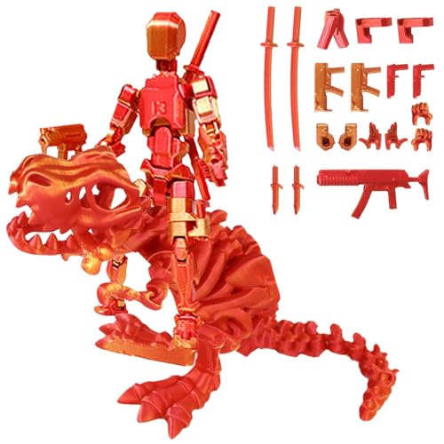 Fzysjve T13 Actionfigur, T13 Actionfiguren Set mit Drachenhalterung, Titan 13 Actionfigur, 3D gedruckte mehrgelenkige bewegliche T 13 Actionfigur, Dummy 13 Actionfigur(Dinosaur Knight-Red) von Fzysjve