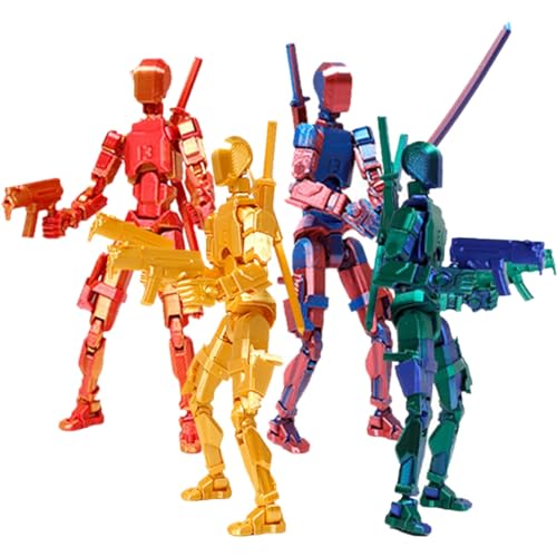 Fzysjve T13 Actionfigur, T13 Actionfiguren Set mit Drachenhalterung, Titan 13 Actionfigur, 3D gedruckte mehrgelenkige bewegliche T 13 Actionfigur, Dummy 13 Actionfigur(Four-Warriors) von Fzysjve