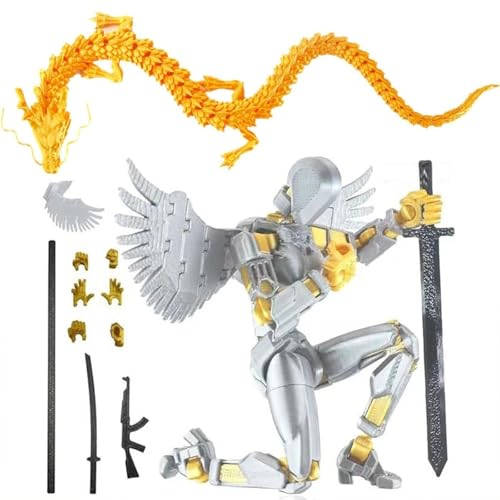 Fzysjve T13 Actionfigur, Titan 13 Actionfigur mit Drache, 3D Gedruckter Roboter mit mehreren Gelenken, beweglich, Dummy 13 Actionfigur, Schreibtischdekoration for Spieleliebhaber(Blue,Stegosaurus) von Fzysjve