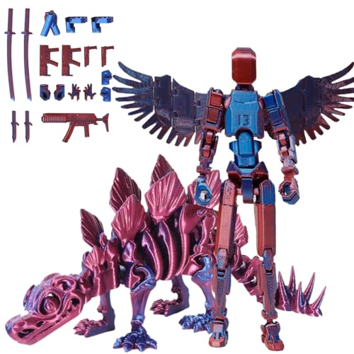 Fzysjve T13 Actionfigur, Titan 13 Actionfigur mit Drache, 3D Gedruckter Roboter mit mehreren Gelenken, beweglich, Dummy 13 Actionfigur, Schreibtischdekoration for Spieleliebhaber(Blue,Stegosaurus) von Fzysjve